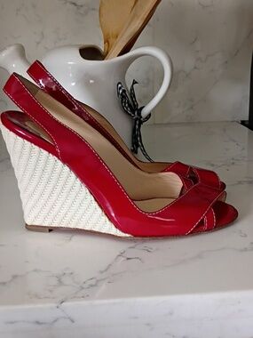 Christian Louboutin Red Patent Leather Peep-Toe Slingbacks